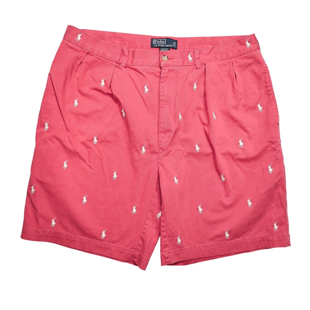 POLO RALPH LAUREN Men 38 Pink Salmon Embroidered All Over Pony Print Tyler Short
